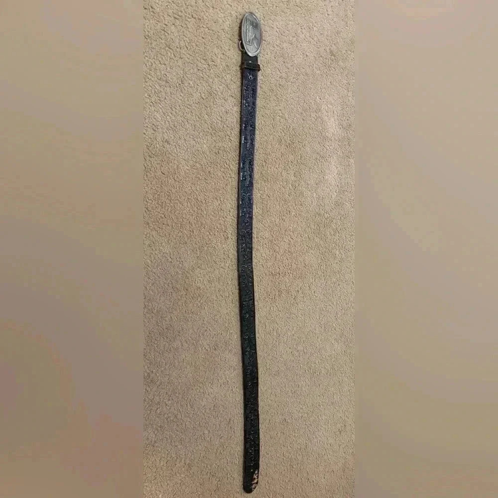 Mens Black Leather Belt With Kawasaki Belt Buckle Size 37.5